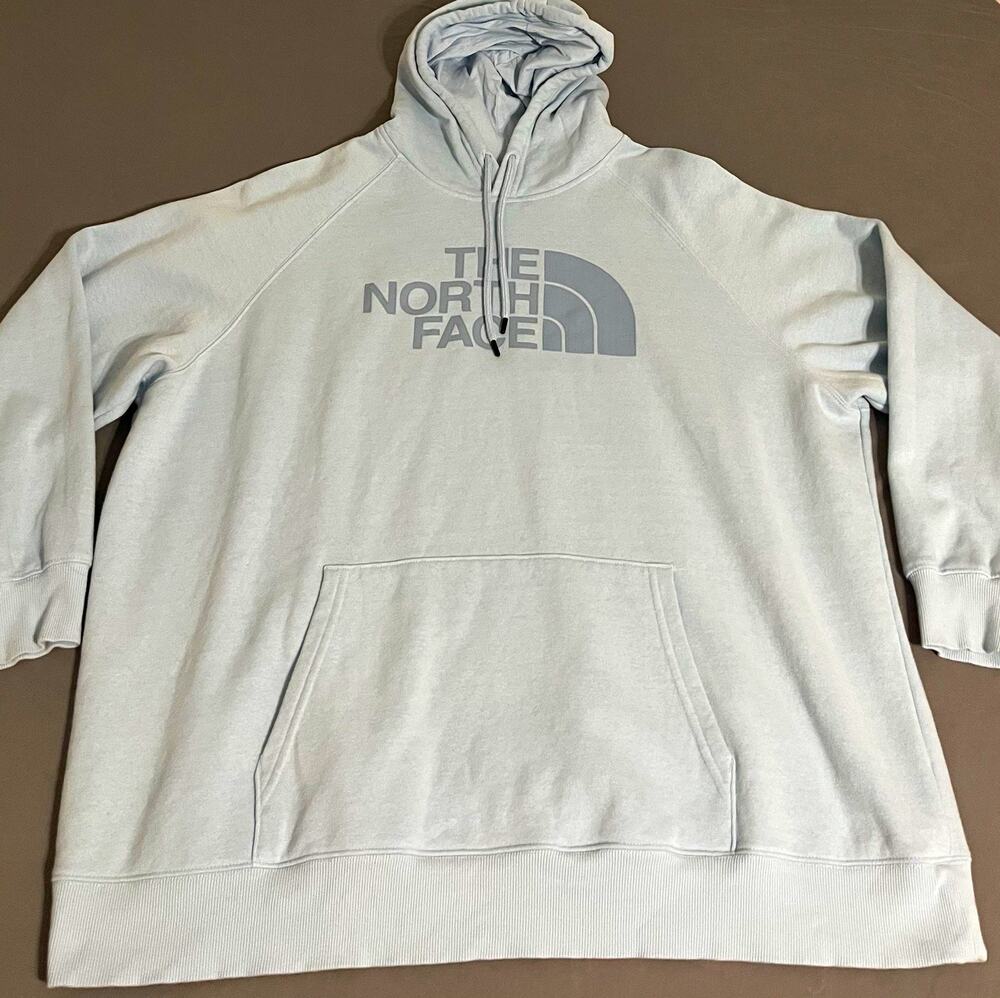 The North Face Womens XXXL Hoodie Light Blue Pullover Half Dome Logo 3XL